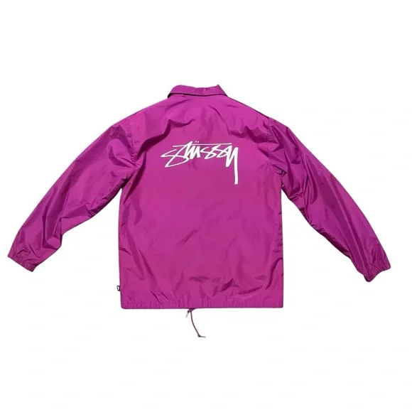 💥 Stüssy Coaches Jacket 💜 Magenta Pink Size L Streetwear Skate Windbreaker